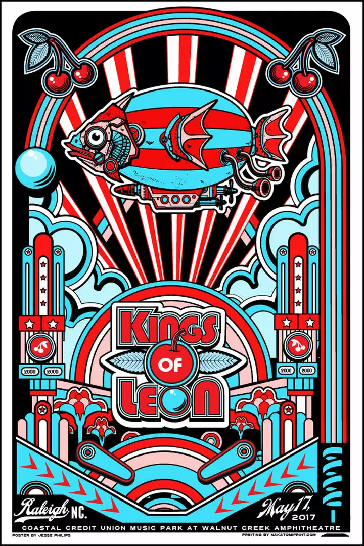 Kings Of Leon - 2017 Jesse Philips Poster Raleigh, Walnut Creek Amphitheatre 3 Kings Of Leon - 2017 Jesse Philips Poster Raleigh, Walnut Creek Amphitheatre