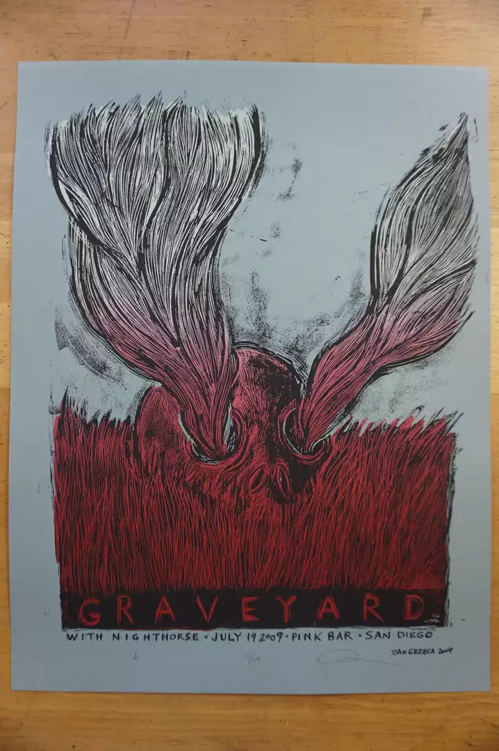 Graveyard - 2009 Dan Grzeca Poster San Diego, CA Pink Bar Gig Posters 4 Graveyard - 2009 Dan Grzeca Poster San Diego, CA Pink Bar Gig Posters