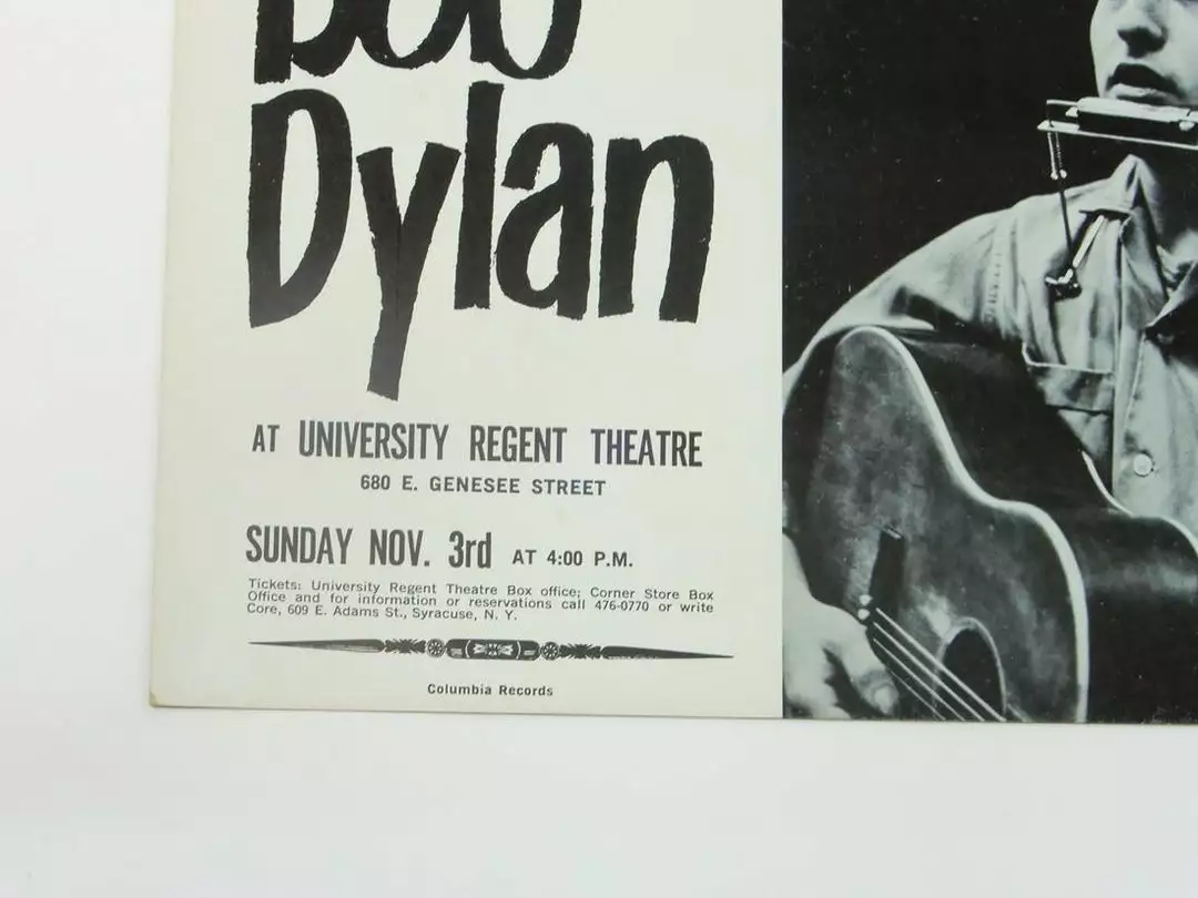 Sold Out Posters Bob Dylan - 1963 University Regent Theatre Poster Syracuse New York CORE 1st 6 Sold Out Posters Bob Dylan - 1963 University Regent Theatre Poster Syracuse New York CORE 1st
