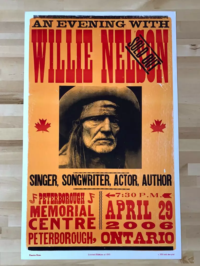 Gig Posters Willie Nelson - 2006 Hatch Show Print 4/29 Poster Peterborough, Ontario 4 Gig Posters Willie Nelson - 2006 Hatch Show Print 4/29 Poster Peterborough, Ontario