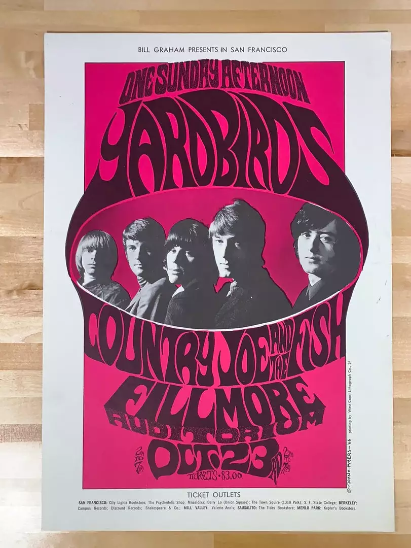 Yardbirds - 1966 John H Myers Poster San Francisco, CA The Fillmore 2nd 4 Yardbirds - 1966 John H Myers Poster San Francisco, CA The Fillmore 2nd