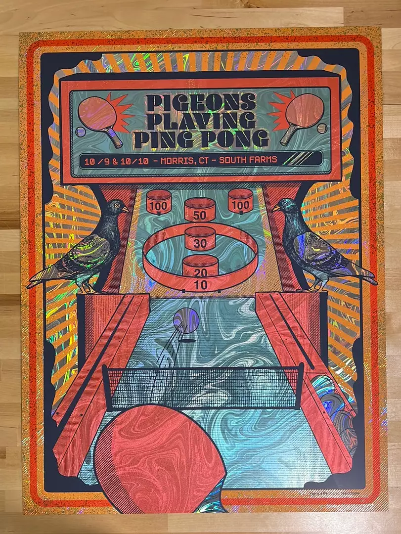 Foil Posters Pigeons Playing Ping Pong - 2020 Status Serigraph FOIL Poster Morris, CT 4 Foil Posters Pigeons Playing Ping Pong - 2020 Status Serigraph FOIL Poster Morris, CT