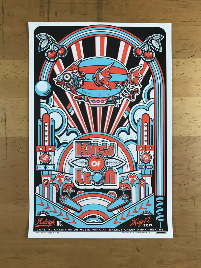 Kings Of Leon - 2017 Jesse Philips Poster Raleigh, Walnut Creek Amphitheatre 5 Kings Of Leon - 2017 Jesse Philips Poster Raleigh, Walnut Creek Amphitheatre