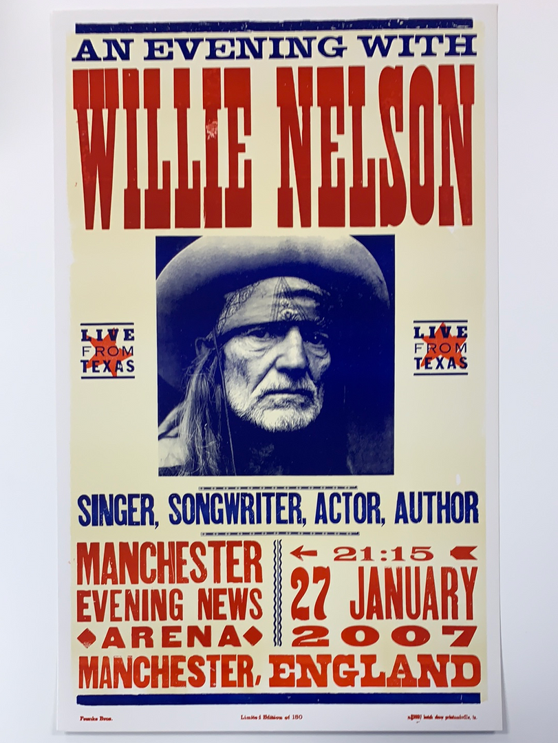 Willie Nelson - 2007 Hatch Show Print 1/27 Poster Manchester, England Gig Posters 4 Willie Nelson - 2007 Hatch Show Print 1/27 Poster Manchester, England Gig Posters