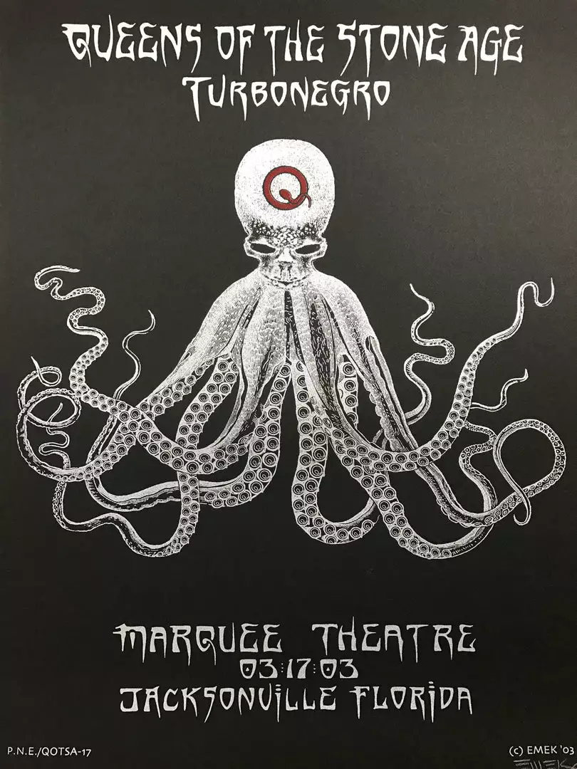 Queens Of The Stone Age - 2003 Emek Poster Jacksonville Marquee 3 Queens Of The Stone Age - 2003 Emek Poster Jacksonville Marquee