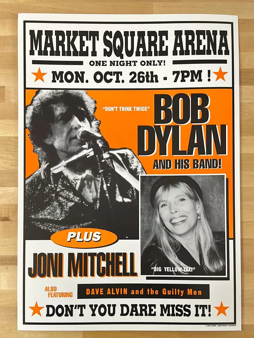 Gig Posters Bob Dylan - 1998 Geoff Gans Poster Indianapolis, IN Joni Mitchell 4 Gig Posters Bob Dylan - 1998 Geoff Gans Poster Indianapolis, IN Joni Mitchell
