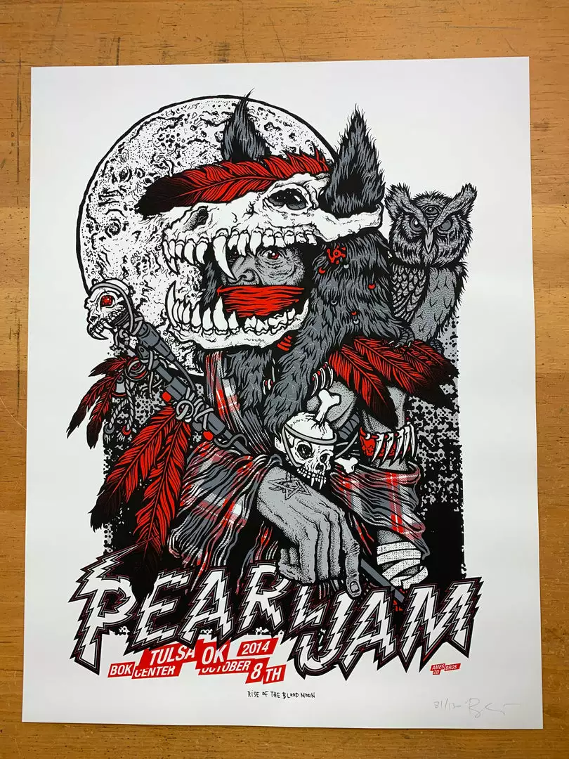 Ames Brothers Pearl Jam - 2014 Ames Design Poster Tulsa, OK BOK Center S/N 4 Ames Brothers Pearl Jam - 2014 Ames Design Poster Tulsa, OK BOK Center S/N