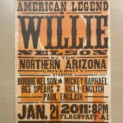 Gig Posters Willie Nelson - 2011 Hatch Show Print 1/21 Poster Flagstaff, Arizona