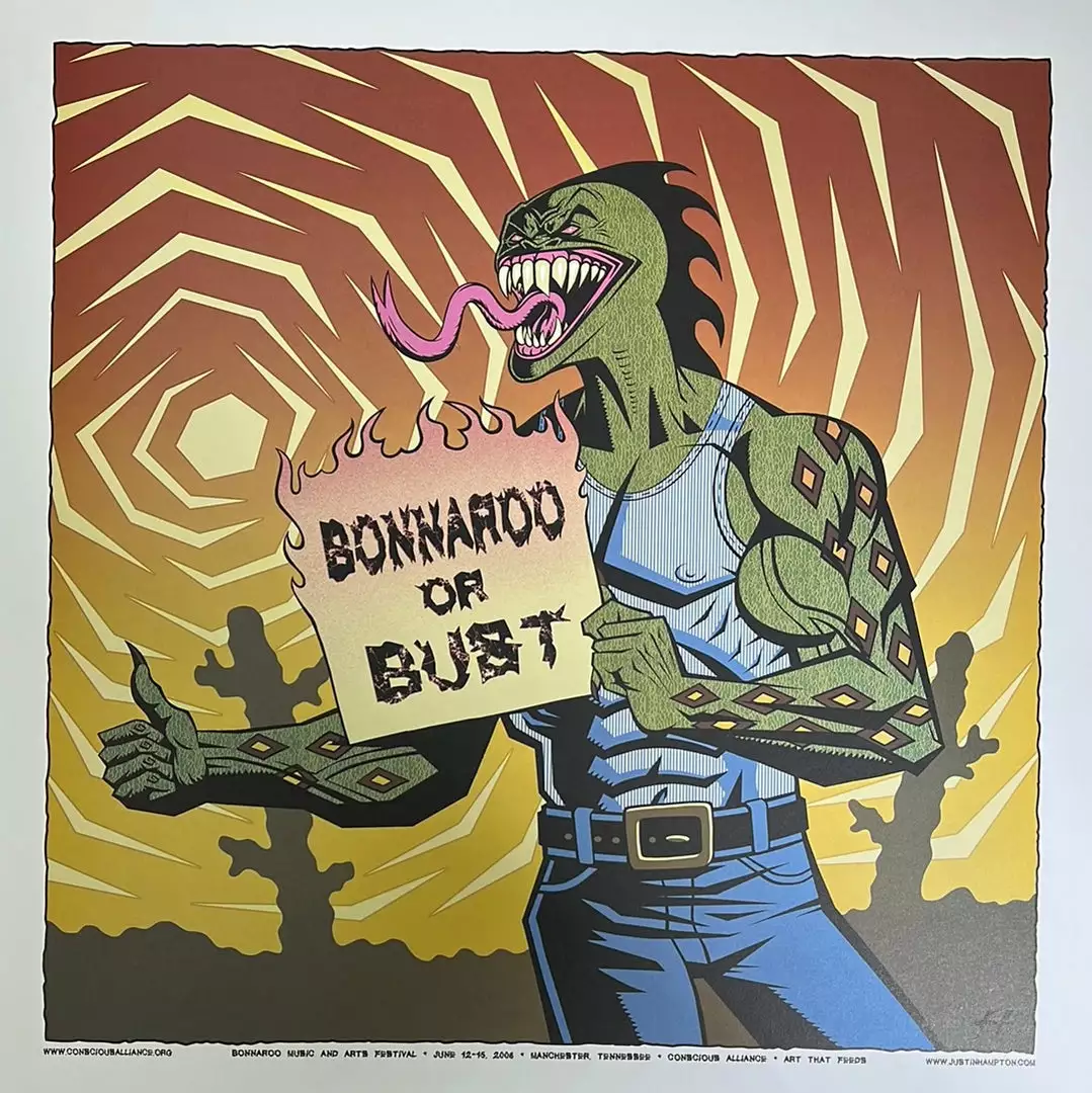 Bonnaroo - 2008 Justin Hampton Poster Manchester, TN Pearl Jam Gig Posters 3 Bonnaroo - 2008 Justin Hampton Poster Manchester, TN Pearl Jam Gig Posters