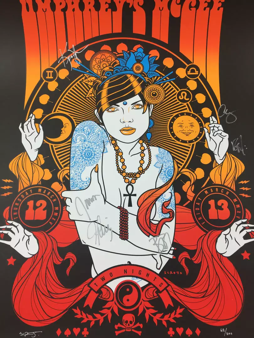 Colorado Umphrey's McGee - 2015 Scrojo Poster Belly Up Aspen, CO Band Autographed Silver 3 Colorado Umphrey's McGee - 2015 Scrojo Poster Belly Up Aspen, CO Band Autographed Silver