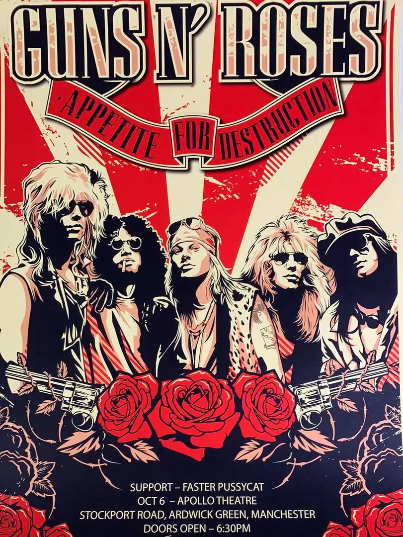 Sold Out Posters Guns N' Roses - 1987 Poster Manchester, UK Appetite For Destruction Gig Posters 3 Sold Out Posters Guns N' Roses - 1987 Poster Manchester, UK Appetite For Destruction Gig Posters