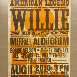 Willie Nelson - 2010 Hatch Show Print 8/11 Poster Portland, Maine Gig Posters