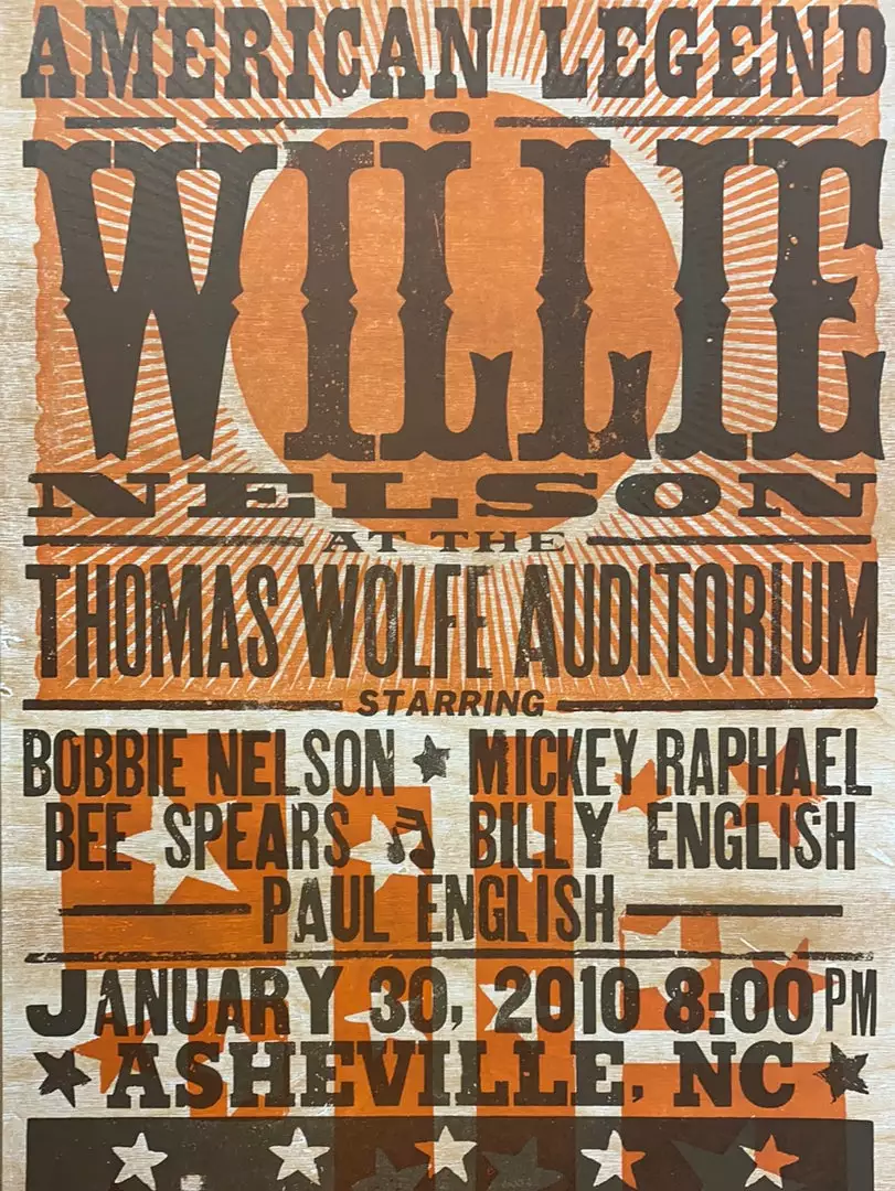 Willie Nelson - 2010 Hatch Show Print 1/30 Poster Asheville, North Carolina Gig Posters 3 Willie Nelson - 2010 Hatch Show Print 1/30 Poster Asheville, North Carolina Gig Posters