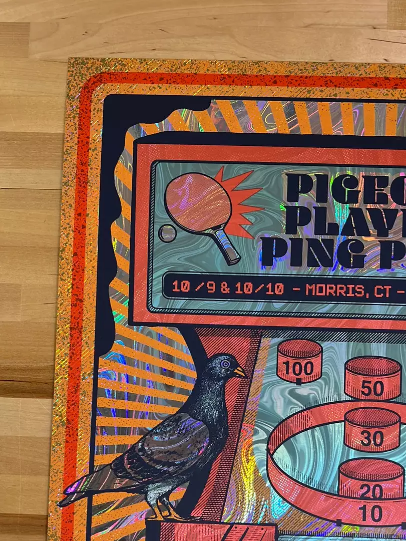 Foil Posters Pigeons Playing Ping Pong - 2020 Status Serigraph FOIL Poster Morris, CT 5 Foil Posters Pigeons Playing Ping Pong - 2020 Status Serigraph FOIL Poster Morris, CT