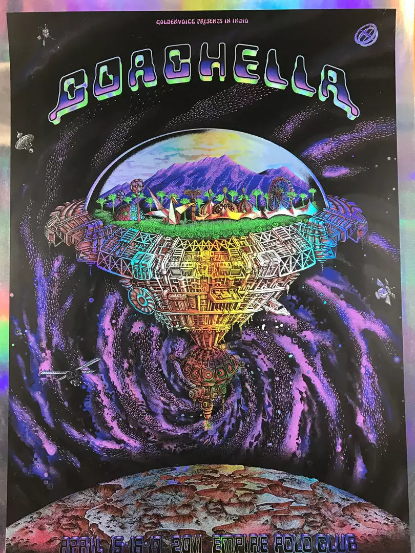 Coachella - 2011 EMEK Poster Purple Mirror FOIL Variant Edition 3/5 Signed 3 Coachella - 2011 EMEK Poster Purple Mirror FOIL Variant Edition 3/5 Signed