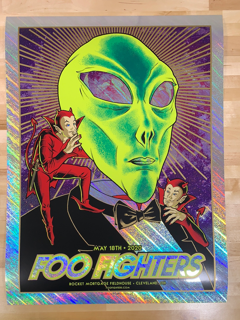 Foil Posters Foo Fighters - 2020 Brian Ewing Poster Cleveland, OH Rapture Foil 4 Foil Posters Foo Fighters - 2020 Brian Ewing Poster Cleveland, OH Rapture Foil