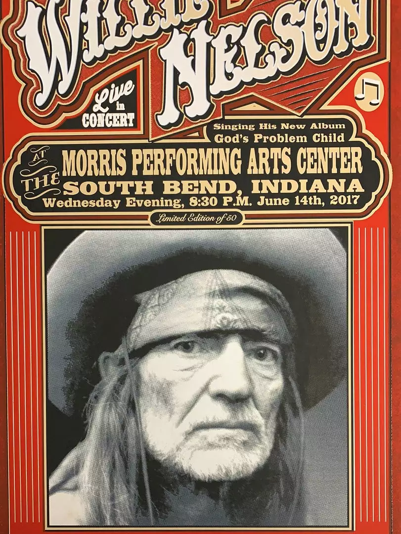 Gig Posters Willie Nelson - 2017 Mattole River Studios Poster South Bend, Indiana 3 Gig Posters Willie Nelson - 2017 Mattole River Studios Poster South Bend, Indiana
