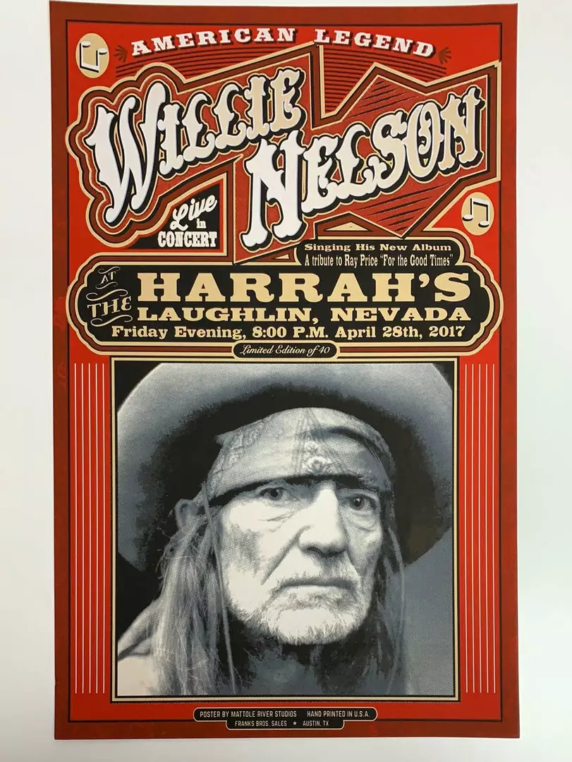 Gig Posters Willie Nelson - 2017 Mattole River Studios Poster Laughlin, NV 4 Gig Posters Willie Nelson - 2017 Mattole River Studios Poster Laughlin, NV