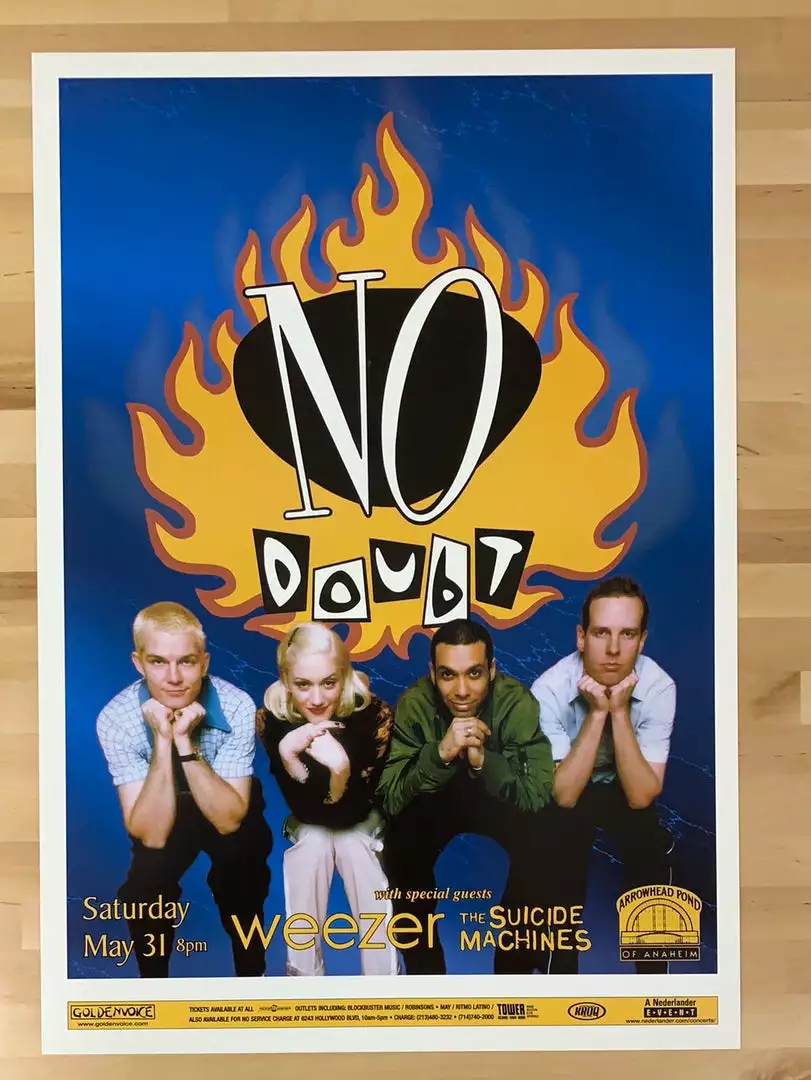 No Doubt + Weezer - 1997 Paul Cutler Promo Poster Anaheim, CA Arrowhead Gig Posters 4 No Doubt + Weezer - 1997 Paul Cutler Promo Poster Anaheim, CA Arrowhead Gig Posters