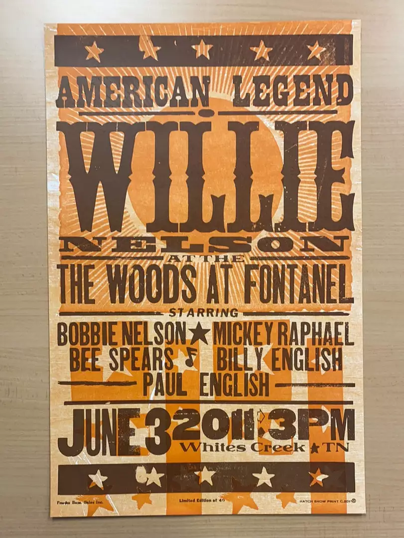 Gig Posters Willie Nelson - 2011 Hatch Show Print 6/3 Poster Whites Creek, Tennessee 4 Gig Posters Willie Nelson - 2011 Hatch Show Print 6/3 Poster Whites Creek, Tennessee