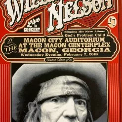 Willie Nelson - 2018 Mattole River Studios Poster Macon Georgia Gig Posters
