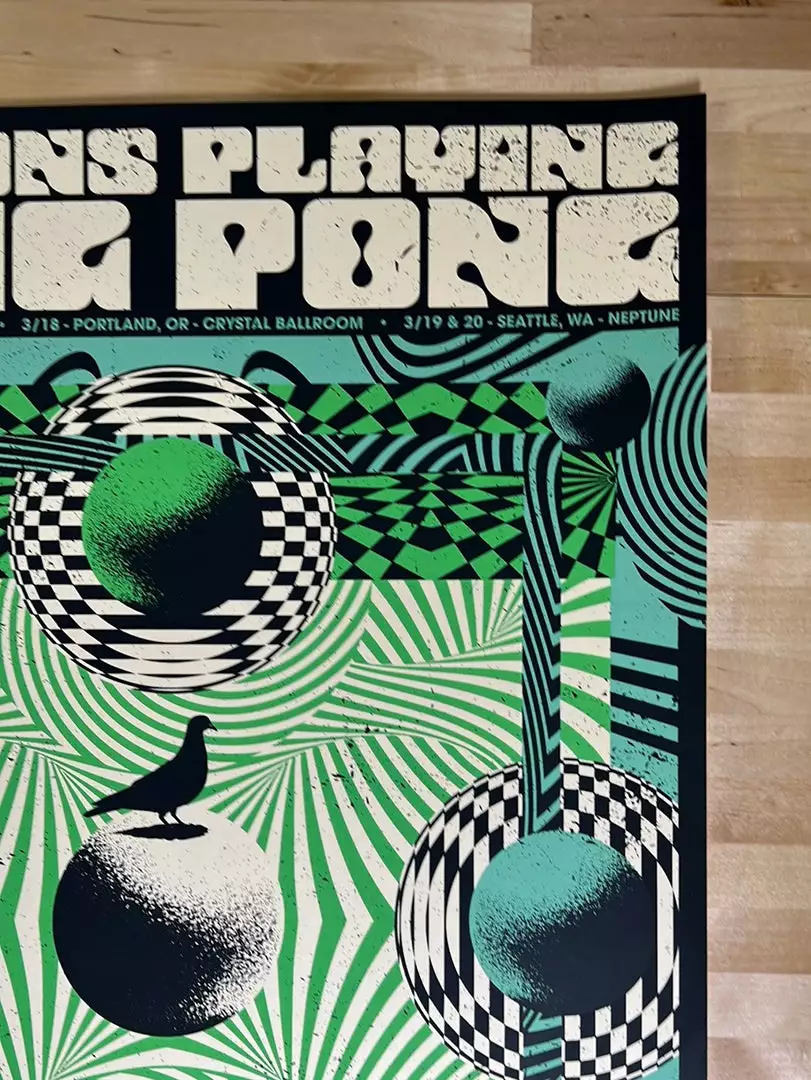 Pigeons Playing Ping Pong - 2022 Status Serigraph Poster OR/WA Run Gig Posters 6 Pigeons Playing Ping Pong - 2022 Status Serigraph Poster OR/WA Run Gig Posters