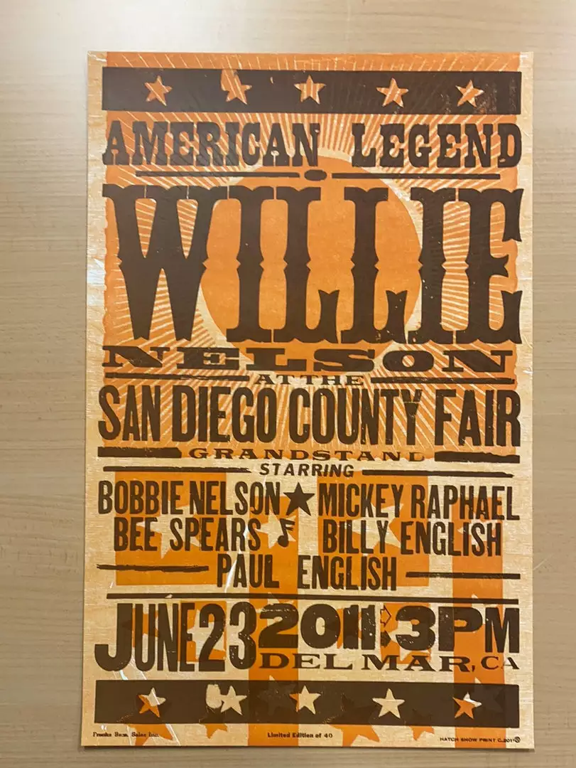 Willie Nelson - 2011 Hatch Show Print 6/23 Poster Del Mar, California Gig Posters 4 Willie Nelson - 2011 Hatch Show Print 6/23 Poster Del Mar, California Gig Posters