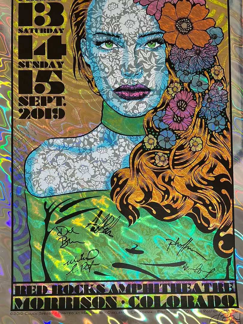Colorado Greensky Bluegrass - 2019 Chuck Sperry Poster Red Rocks Morrison, CO AUTOGRAPHED FOIL 4 Colorado Greensky Bluegrass - 2019 Chuck Sperry Poster Red Rocks Morrison, CO AUTOGRAPHED FOIL