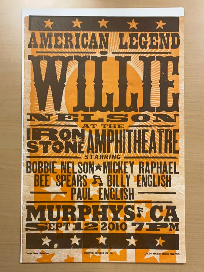 Willie Nelson - 2010 Hatch Show Print 9/12 Poster Murphys, California Gig Posters 4 Willie Nelson - 2010 Hatch Show Print 9/12 Poster Murphys, California Gig Posters