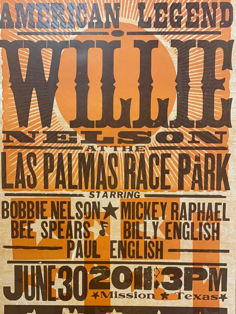 Willie Nelson - 2011 Hatch Show Print 6/30 Poster Mission, Texas Gig Posters 3 Willie Nelson - 2011 Hatch Show Print 6/30 Poster Mission, Texas Gig Posters