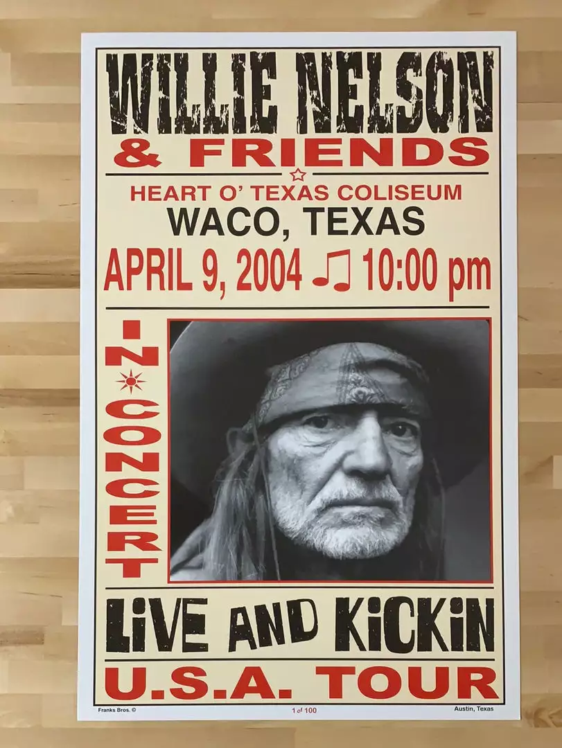 Gig Posters Willie Nelson - 2004 Franks Brothers 4/9 Poster Waco, TX 4 Gig Posters Willie Nelson - 2004 Franks Brothers 4/9 Poster Waco, TX