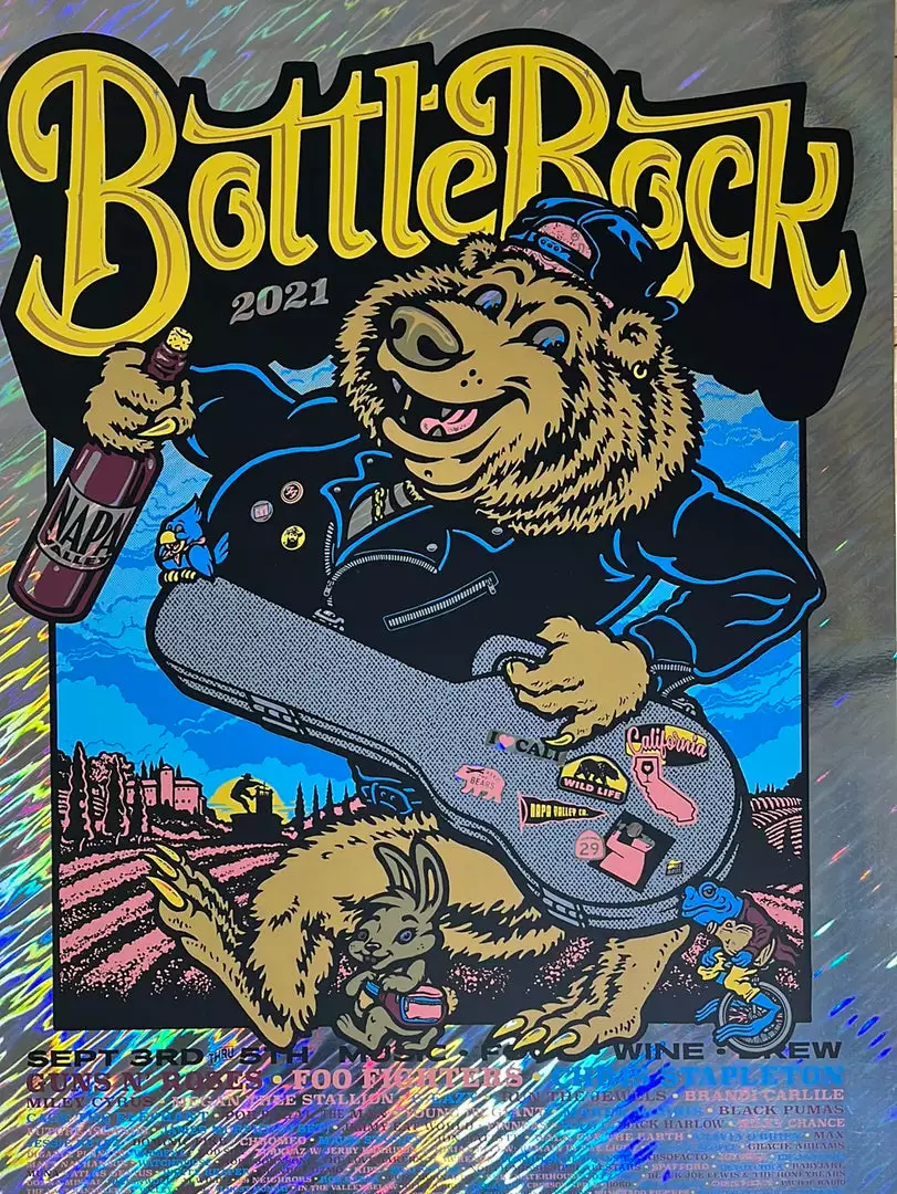 Foil Posters BottleRock Festival - 2021 Ames Brothers Poster Napa, CA FOIL 3 Foil Posters BottleRock Festival - 2021 Ames Brothers Poster Napa, CA FOIL