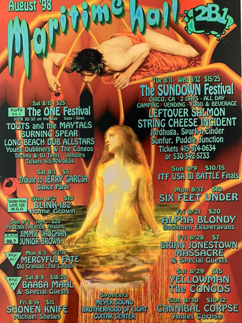 Carolyn Ferris Gig Posters MHP 50 Maritime Hall - 1998 Poster August Blink-182, SCI, Leftover Salmon San Fran 1st 3 Carolyn Ferris Gig Posters MHP 50 Maritime Hall - 1998 Poster August Blink-182, SCI, Leftover Salmon San Fran 1st