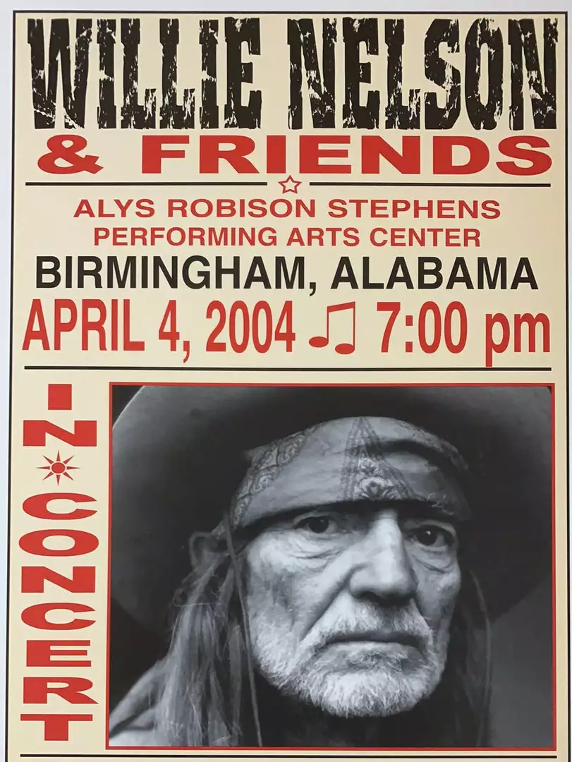 Willie Nelson - 2004 Franks Brothers 4/4 Poster Birmingham, AL Gig Posters 3 Willie Nelson - 2004 Franks Brothers 4/4 Poster Birmingham, AL Gig Posters