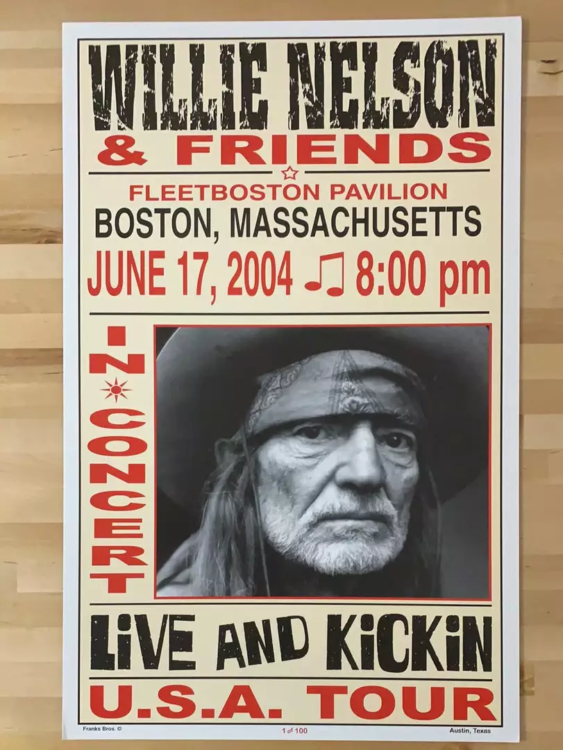 Willie Nelson - 2004 Franks Brothers 6/17 Poster Boston, MA Gig Posters 4 Willie Nelson - 2004 Franks Brothers 6/17 Poster Boston, MA Gig Posters