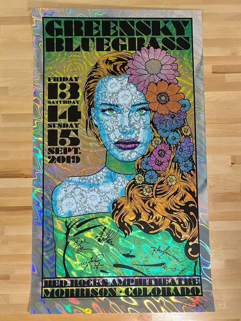 Colorado Greensky Bluegrass - 2019 Chuck Sperry Poster Red Rocks Morrison, CO AUTOGRAPHED FOIL 5 Colorado Greensky Bluegrass - 2019 Chuck Sperry Poster Red Rocks Morrison, CO AUTOGRAPHED FOIL