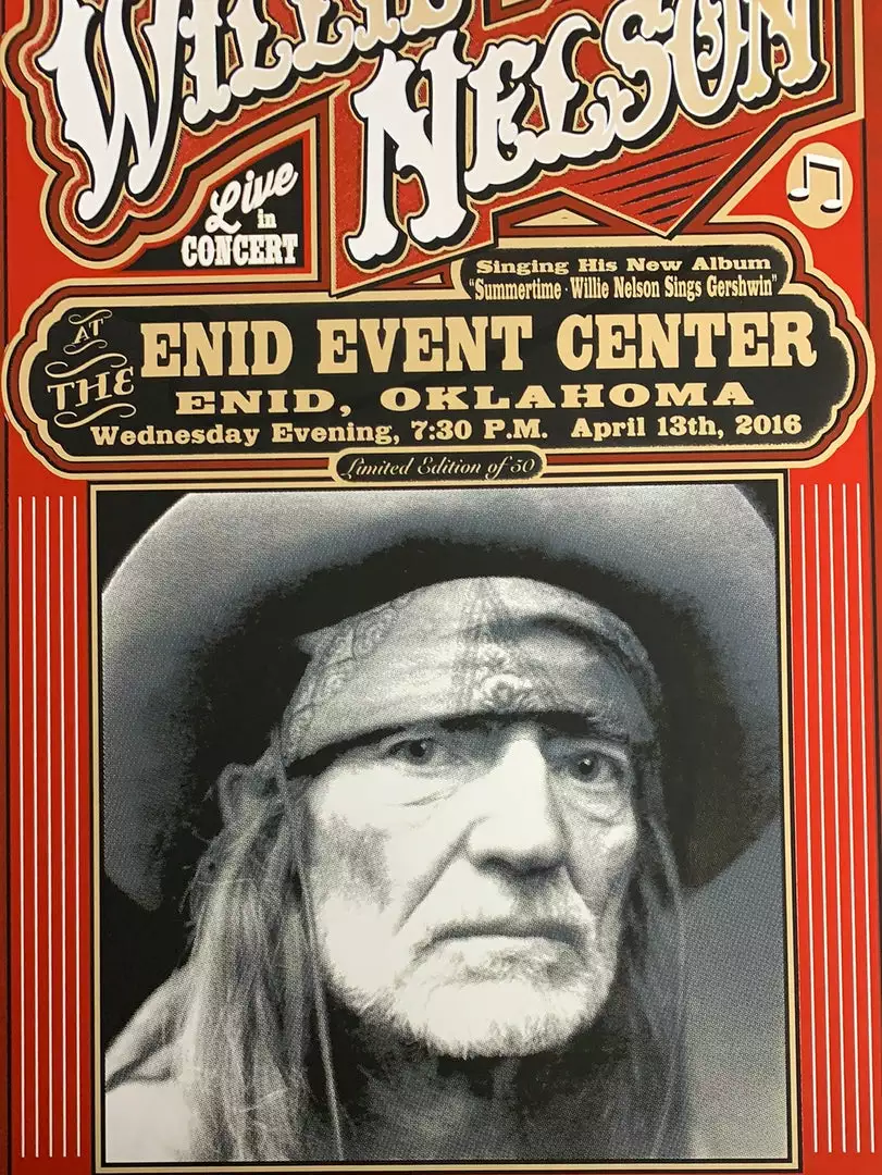 Gig Posters Willie Nelson - 2016 Mattole River Studios Poster Enid, OK 3 Gig Posters Willie Nelson - 2016 Mattole River Studios Poster Enid, OK