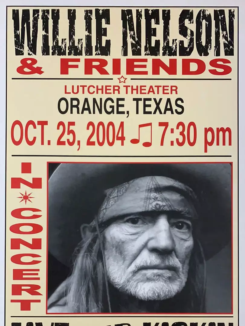 Willie Nelson - 2004 Franks Brothers 10/25 Poster Orange, TX Gig Posters 3 Willie Nelson - 2004 Franks Brothers 10/25 Poster Orange, TX Gig Posters