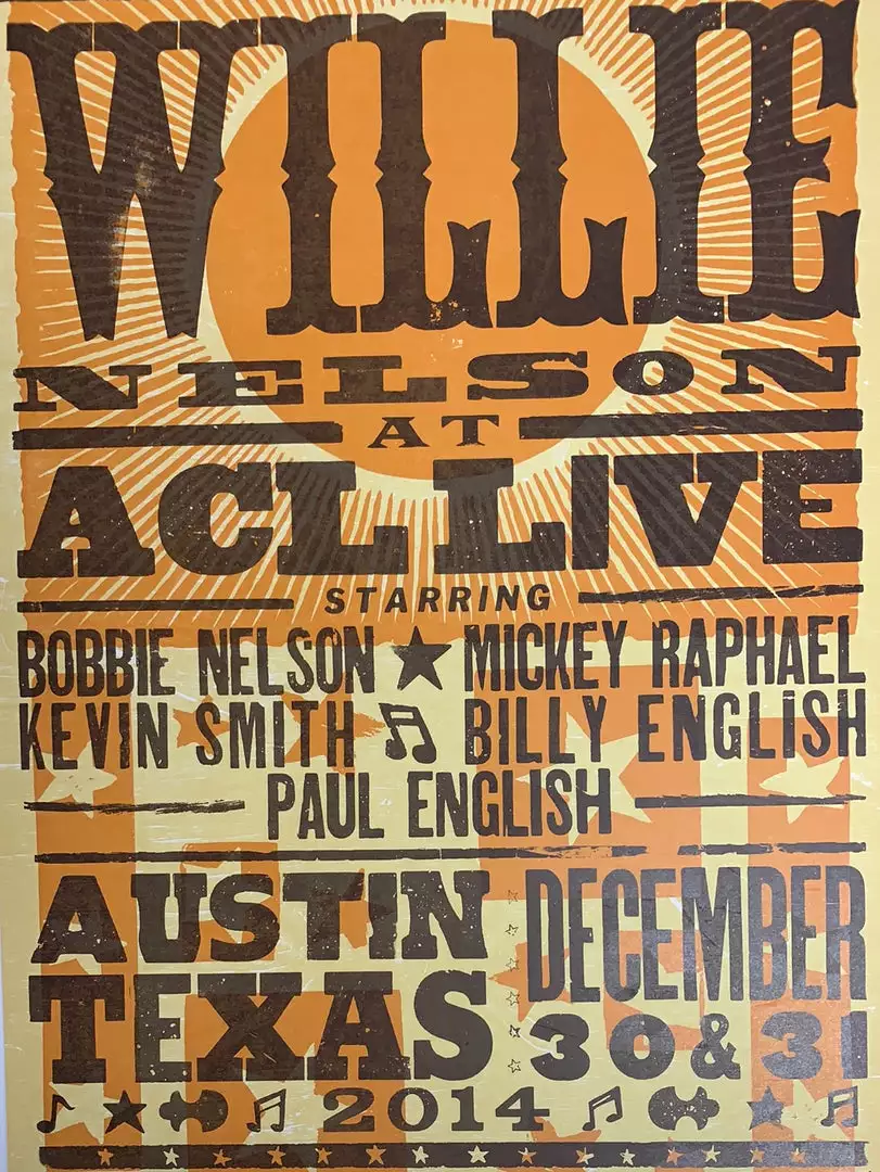 Willie Nelson - 2014 Hatch Show Print NYE Poster ACL Live Gig Posters 3 Willie Nelson - 2014 Hatch Show Print NYE Poster ACL Live Gig Posters