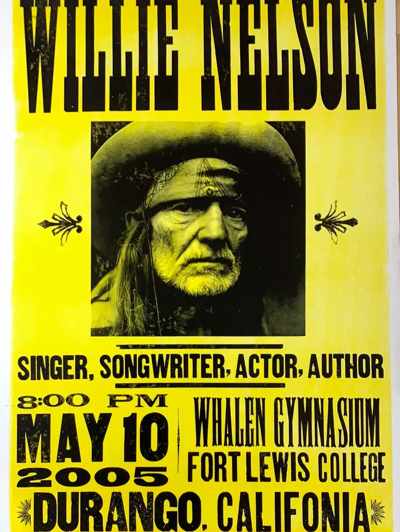 Willie Nelson - 2005 Hatch Show Print 5/10 Poster Durango, CA Gig Posters 3 Willie Nelson - 2005 Hatch Show Print 5/10 Poster Durango, CA Gig Posters