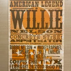 Gig Posters Willie Nelson - 2010 Hatch Show Print 2/26 Poster Corpus Christi, Texas