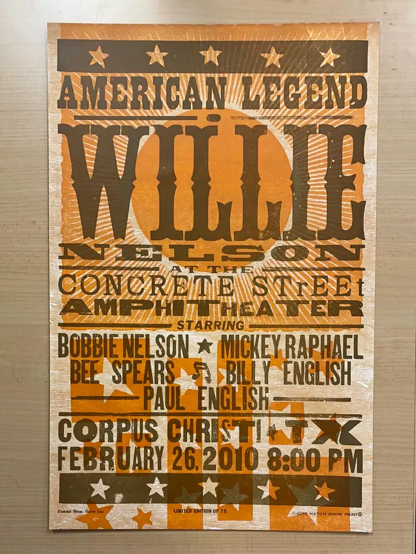 Gig Posters Willie Nelson - 2010 Hatch Show Print 2/26 Poster Corpus Christi, Texas 4 Gig Posters Willie Nelson - 2010 Hatch Show Print 2/26 Poster Corpus Christi, Texas