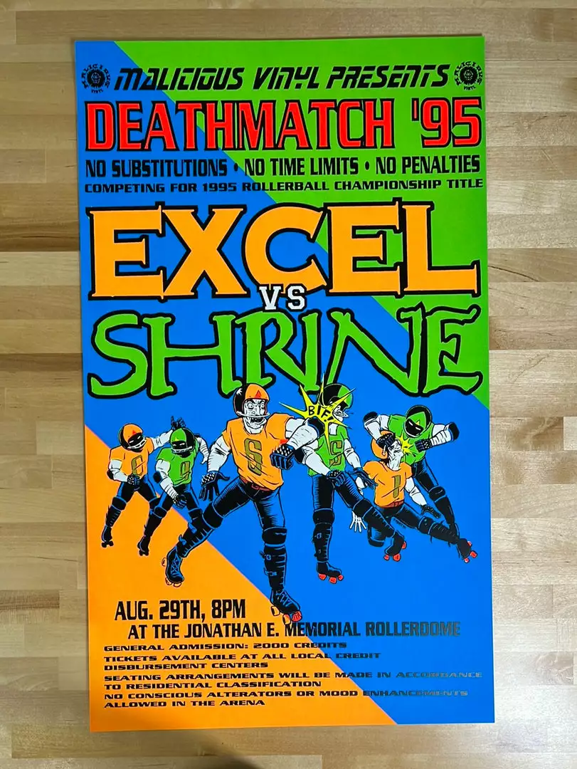Sold Out Posters Gig Posters Excel Vs. Shrine - 1995 Malicious Vinyl Presents Poster Rollerball Championship 4 Sold Out Posters Gig Posters Excel Vs. Shrine - 1995 Malicious Vinyl Presents Poster Rollerball Championship
