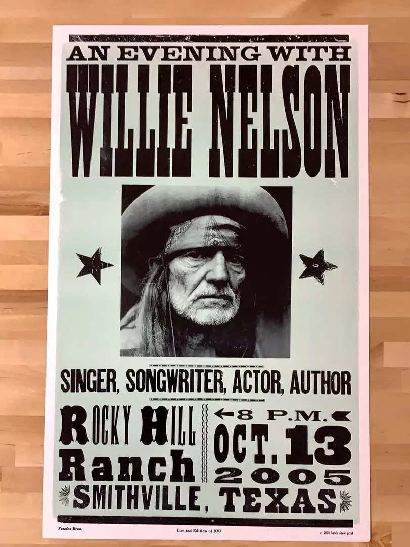 Gig Posters Willie Nelson - 2005 Hatch Show Print 10/13 Poster Smithville, TX 4 Gig Posters Willie Nelson - 2005 Hatch Show Print 10/13 Poster Smithville, TX