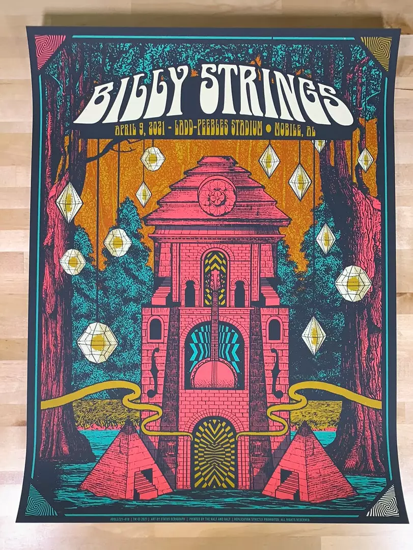 Billy Strings - 2021 Status Serigraph Poster Mobile, AL 4/9 4 Billy Strings - 2021 Status Serigraph Poster Mobile, AL 4/9