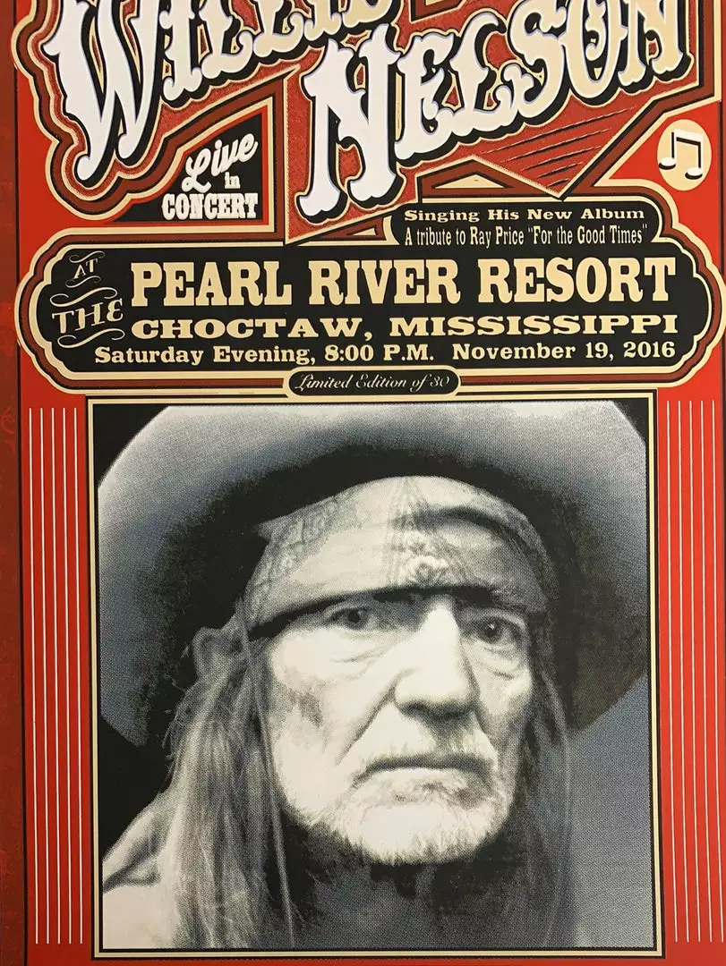 Gig Posters Willie Nelson - 2016 Mattole River Studios Poster Choctaw, MS 3 Gig Posters Willie Nelson - 2016 Mattole River Studios Poster Choctaw, MS