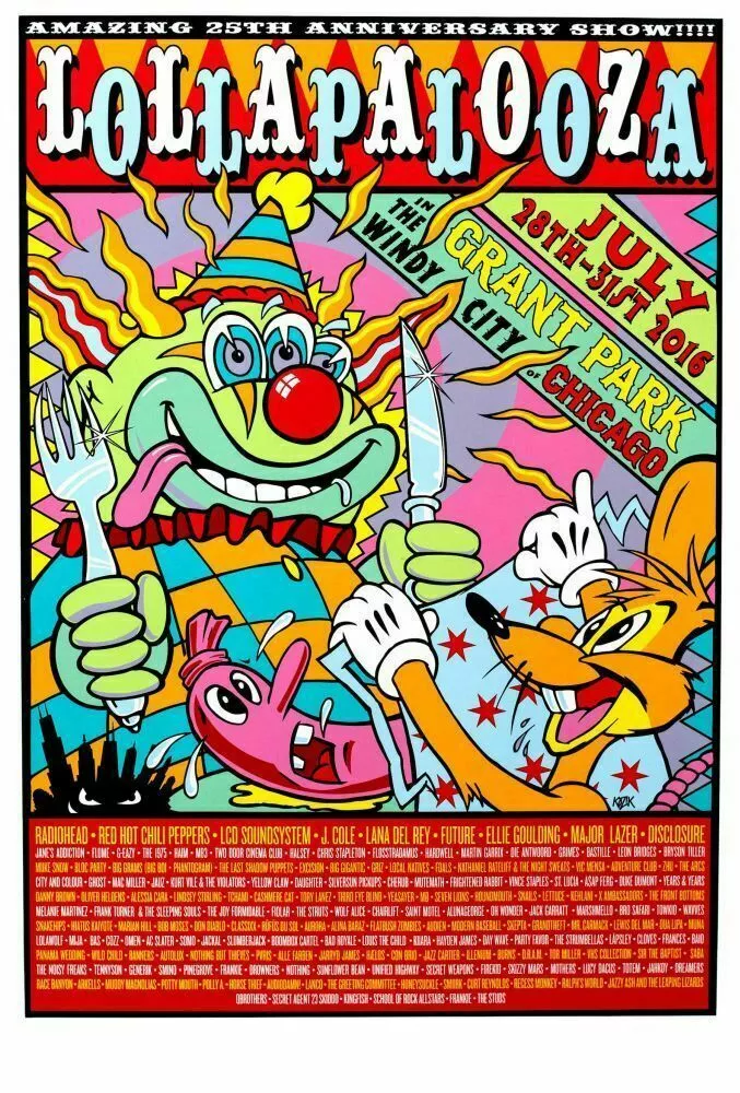 Lollapalooza - 2016 Frank Kozik Poster Chicago, IL Grant Park 3 Lollapalooza - 2016 Frank Kozik Poster Chicago, IL Grant Park